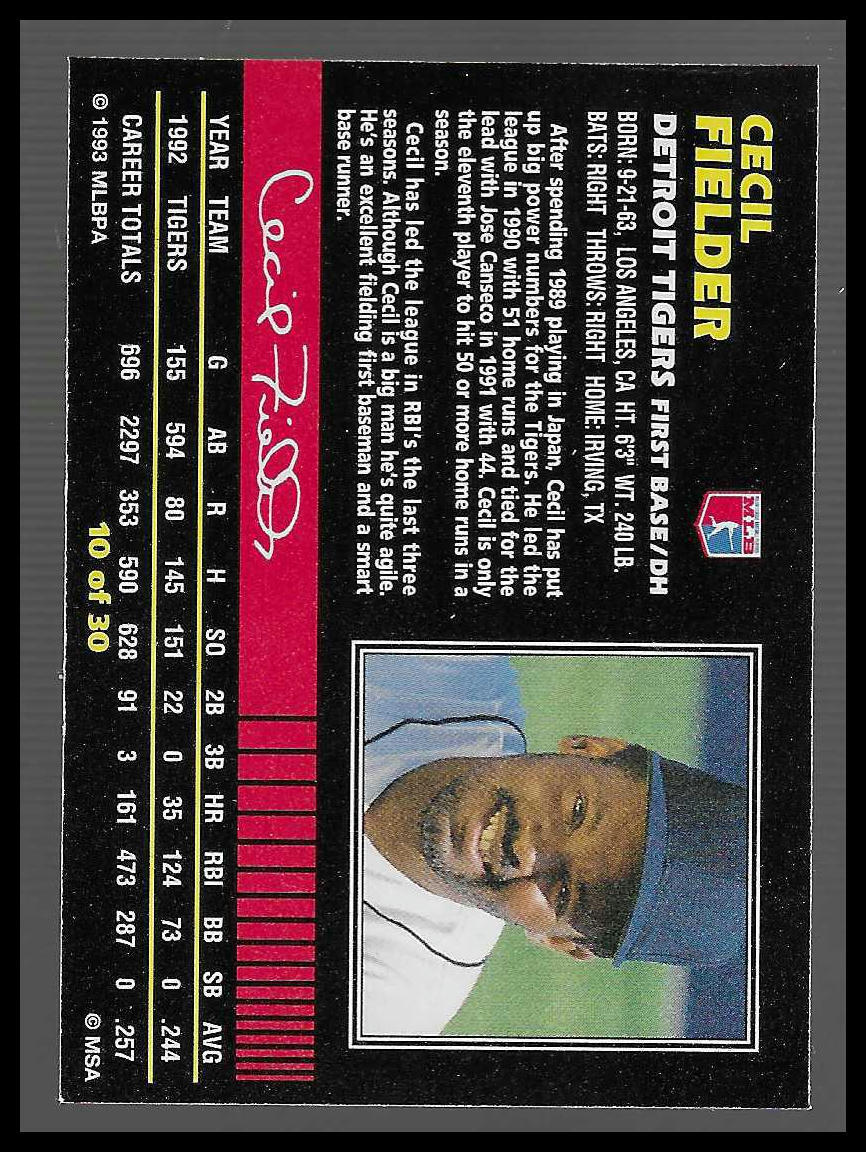 1993 Post Cereal #10 Cecil Fielder