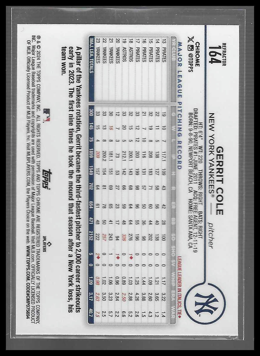 2024 Topps Chrome #164 Gerrit Cole Refractor