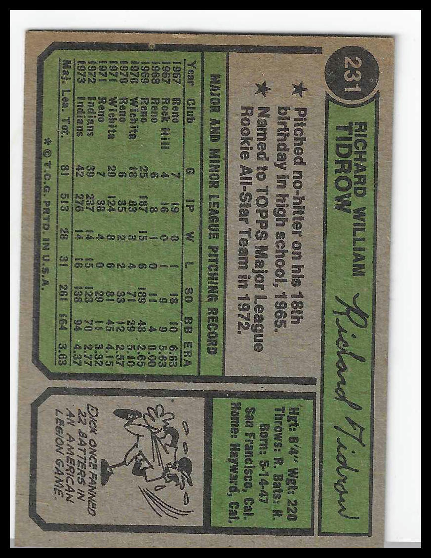 1974 Topps #231 Dick Tidrow