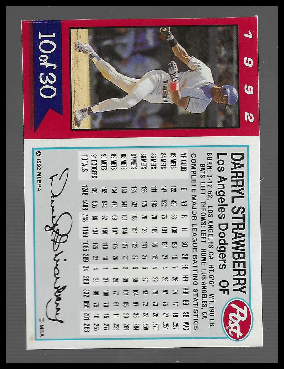 1992 Post Cereal #10 Darryl Strawberry