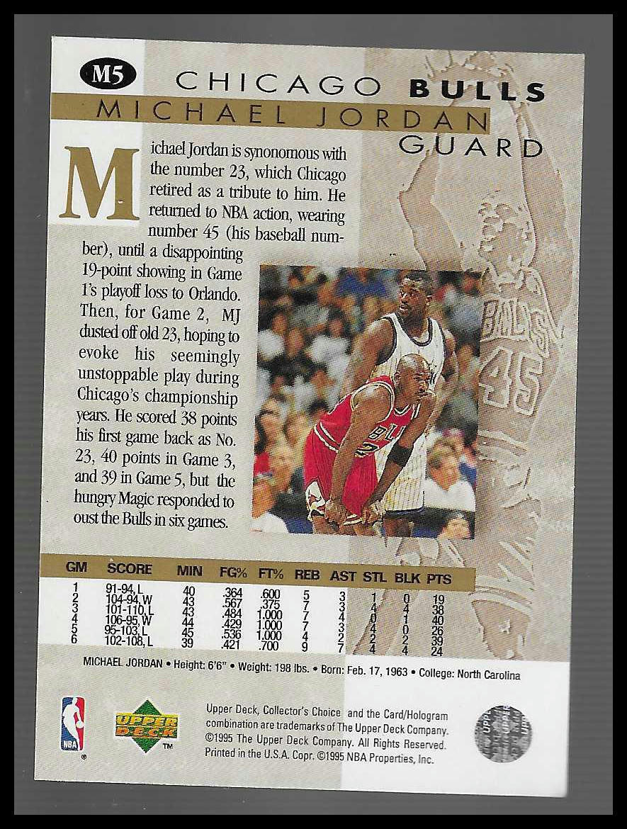 1995-96 Collector's Choice #M5 Michael Jordan Jordan He's Back