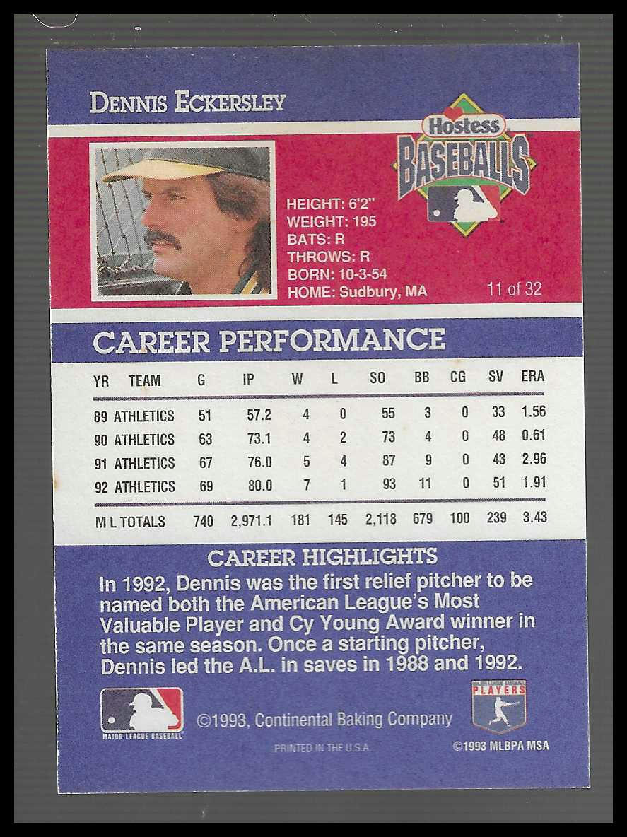 1993 Hostess #11 Dennis Eckersley