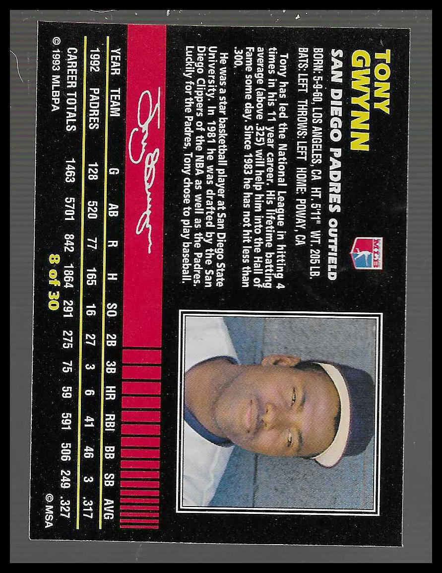 1993 Post Cereal #8 Tony Gwynn