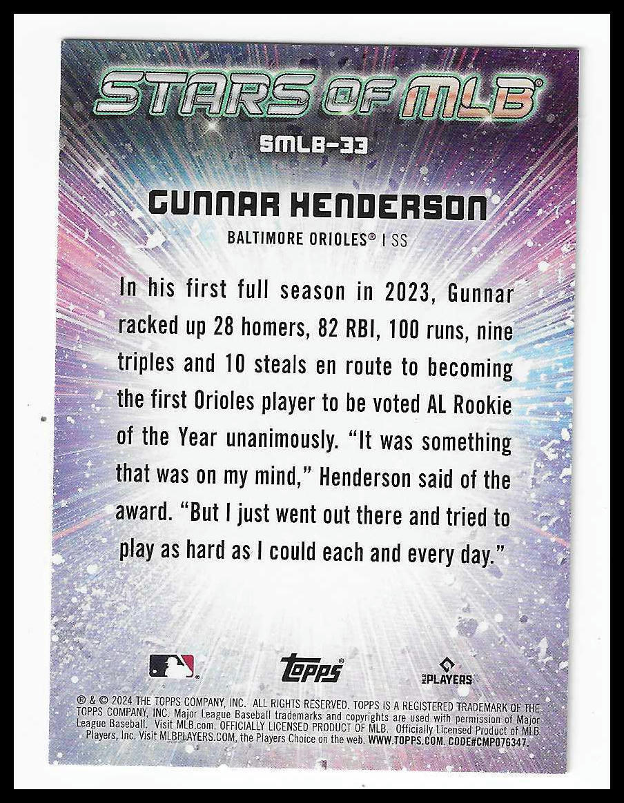 2024 Topps - Stars of MLB #SMLB-33 Gunnar Henderson Stars of MLB