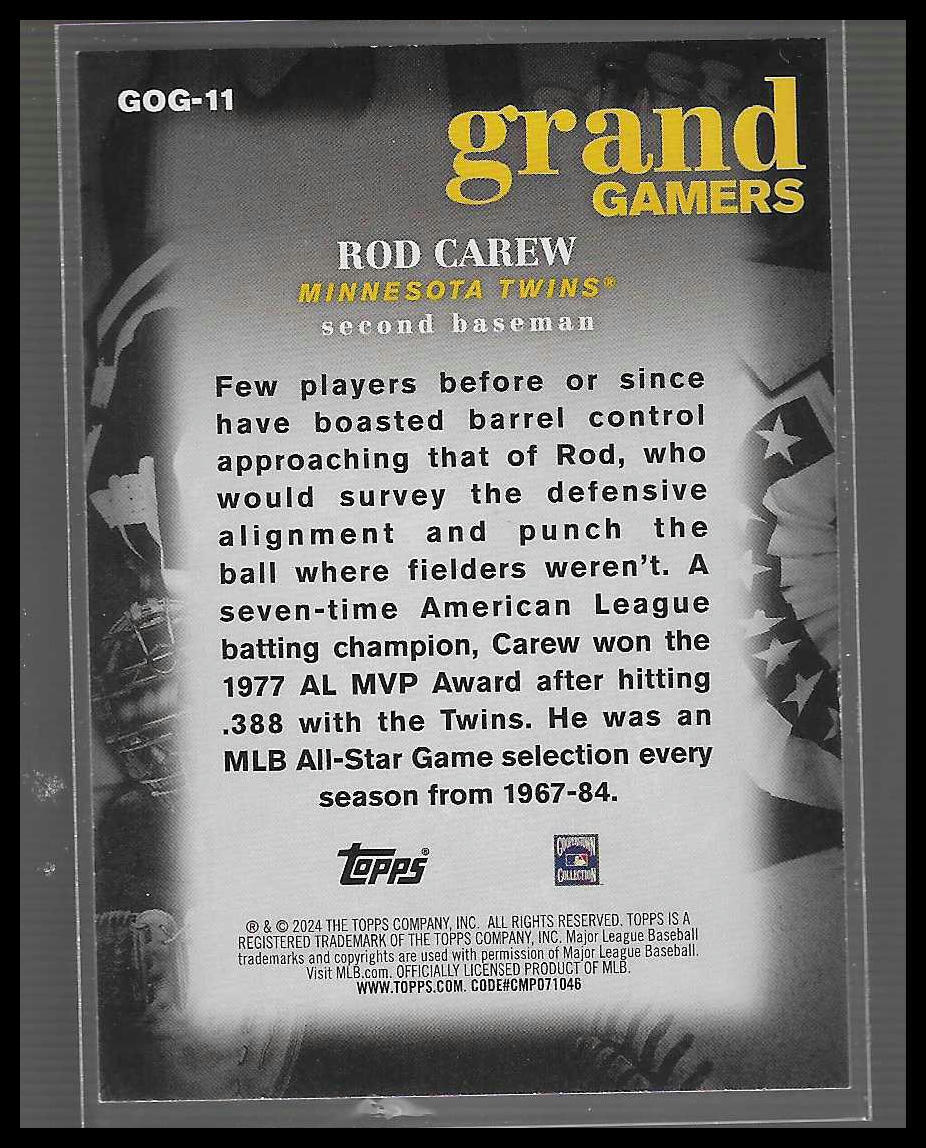 2024 Topps Grand Gamers 1977 Rod Carew Minn Twins #GOG-11 Rod Carew