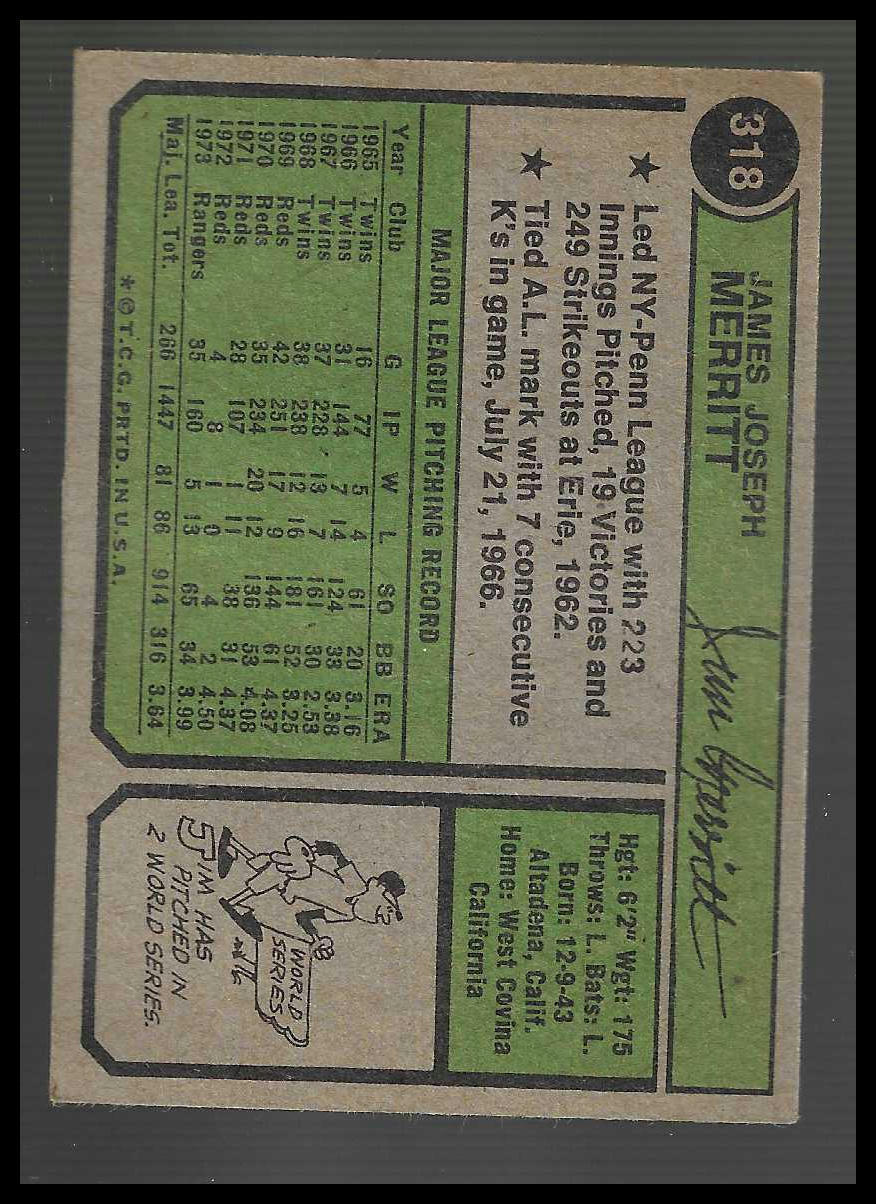 1974 Topps #318 Jim Merritt