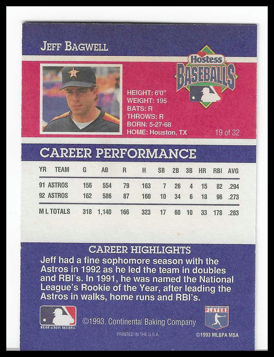 1993 Hostess #19 Jeff Bagwell