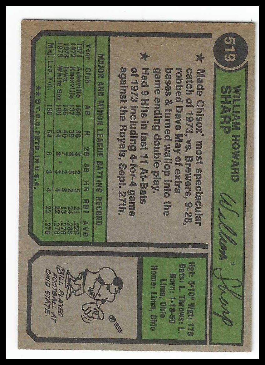 1974 Topps #519 Bill Sharp