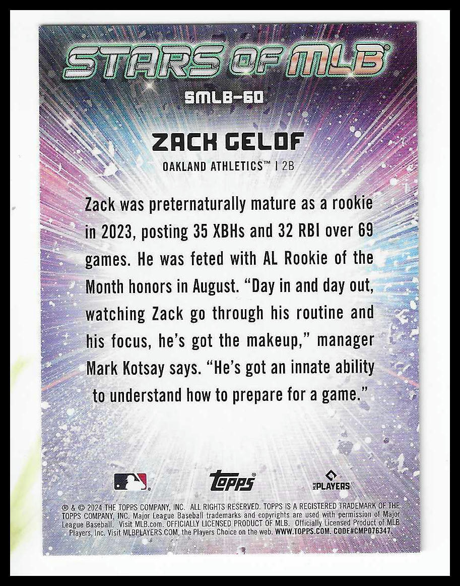 2024 Topps - Stars of MLB #SMLB-60 Zack Gelof Stars of MLB