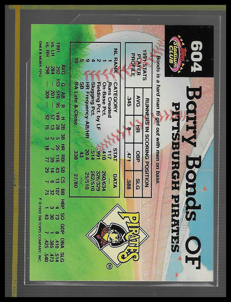 1992 Stadium Club #604 Barry Bonds