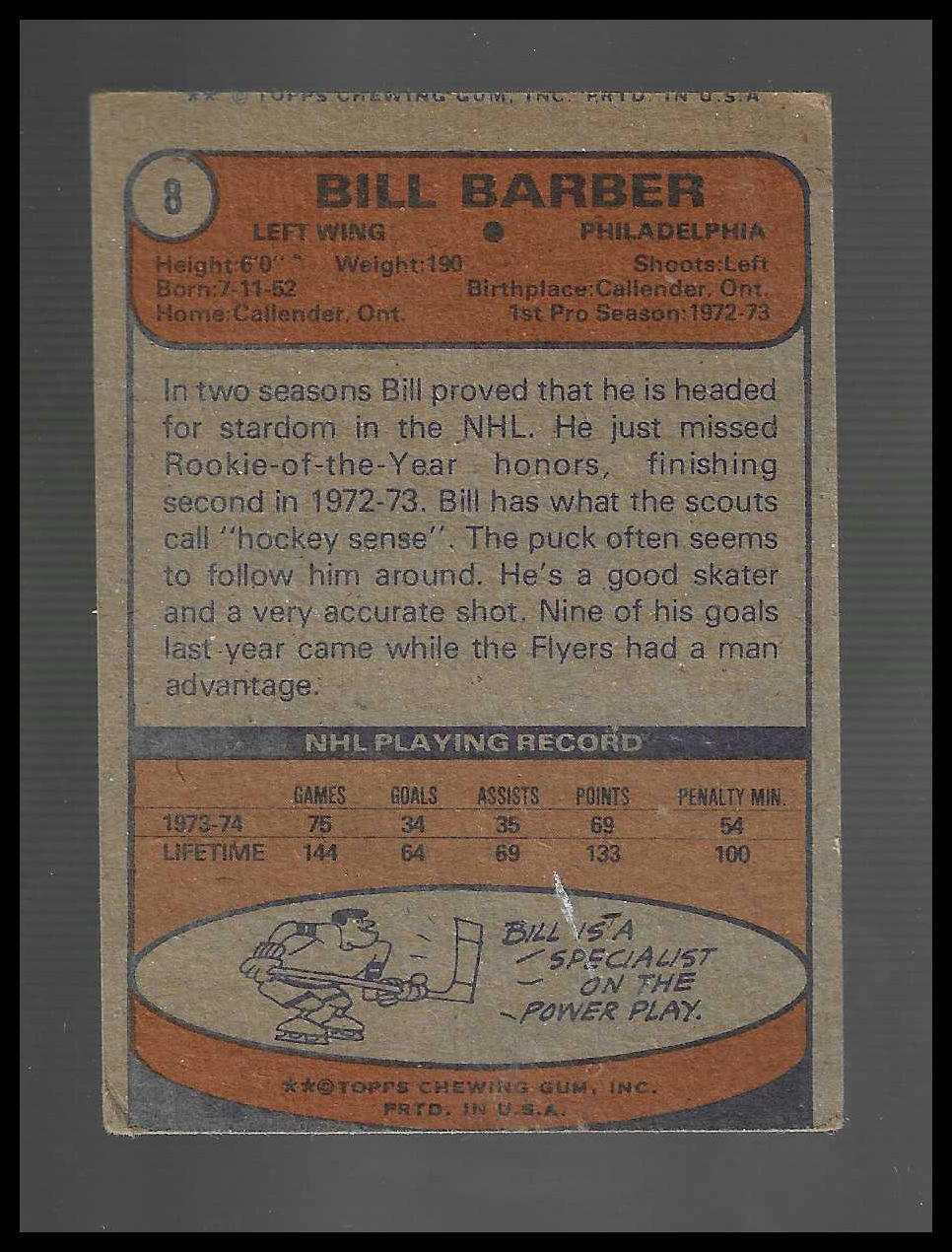 1974-75 Topps #8 Bill Barber