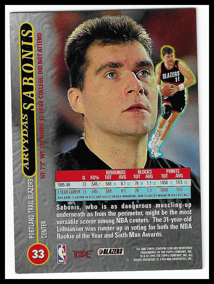 1996-97 Stadium Club #33 Arvydas Sabonis