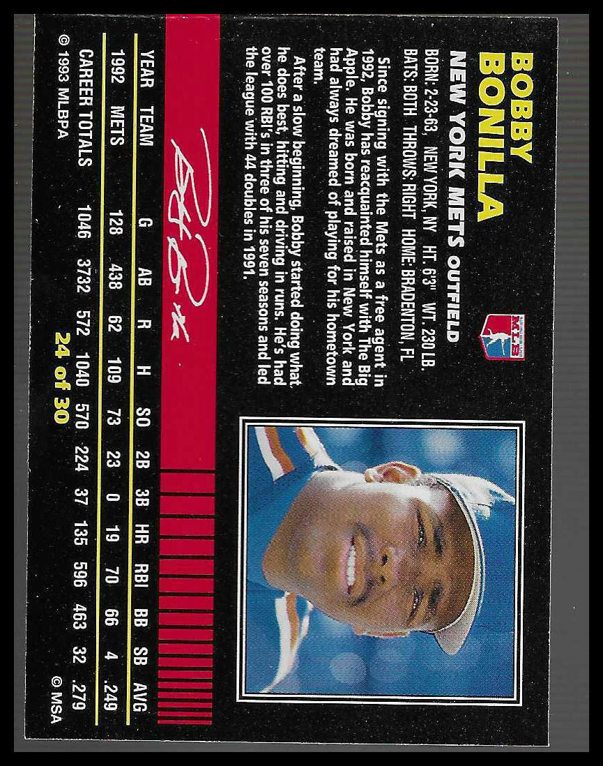 1993 Post Cereal #24 Bobby Bonilla