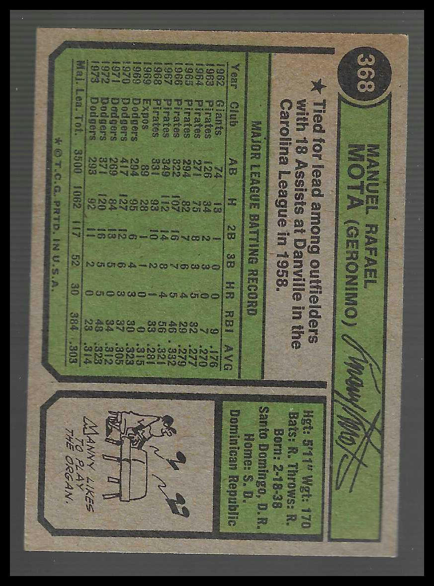 1974 Topps #368 Manny Mota