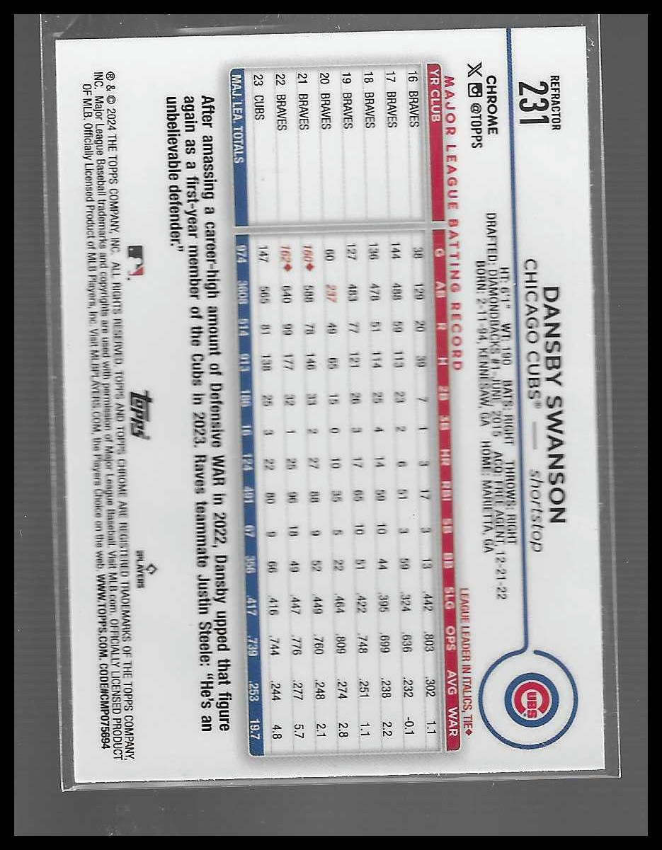 2024 Topps Chrome #231 Dansby Swanson Refractor