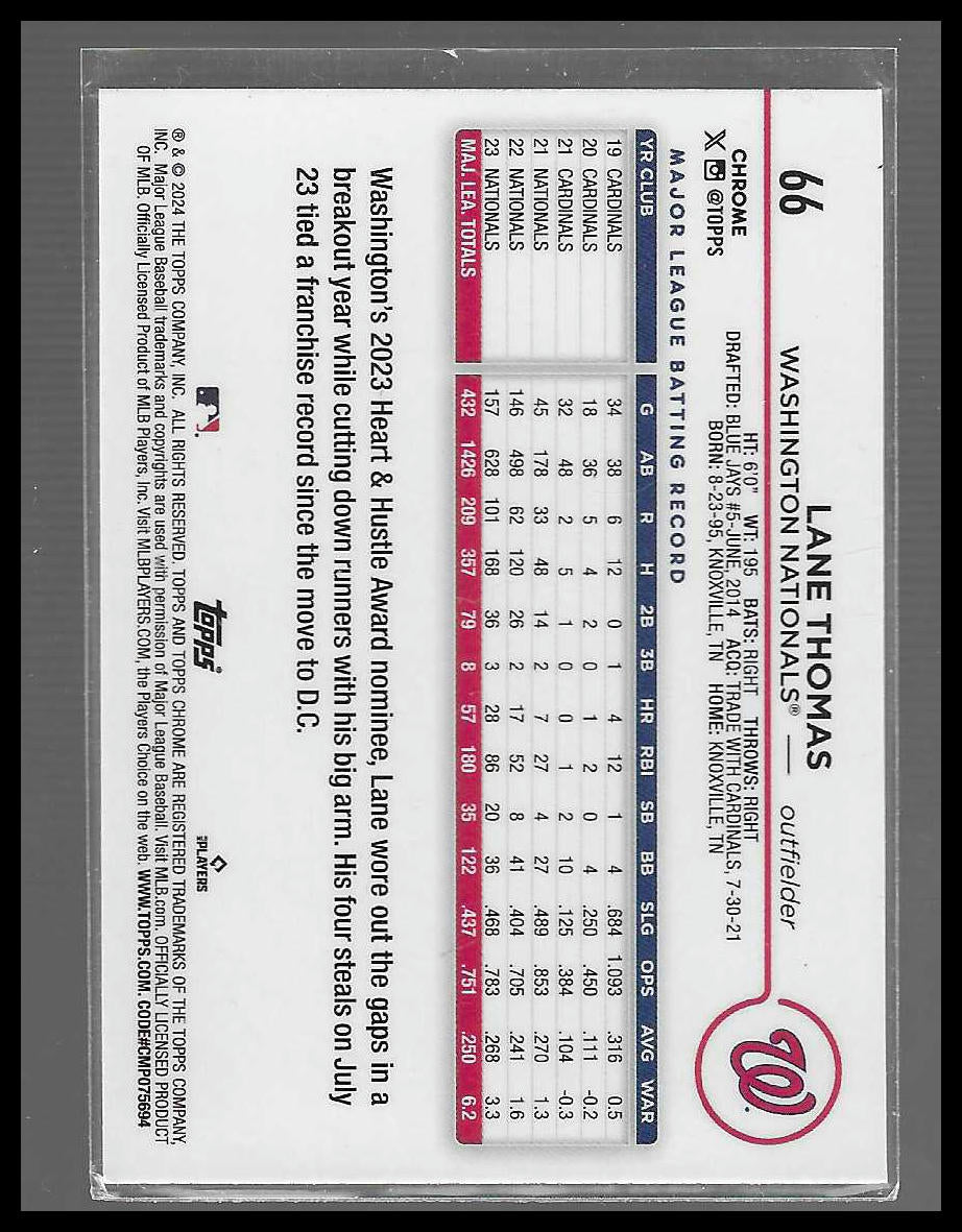 2024 Topps Chrome #66 Lane Thomas Sepia Refractor