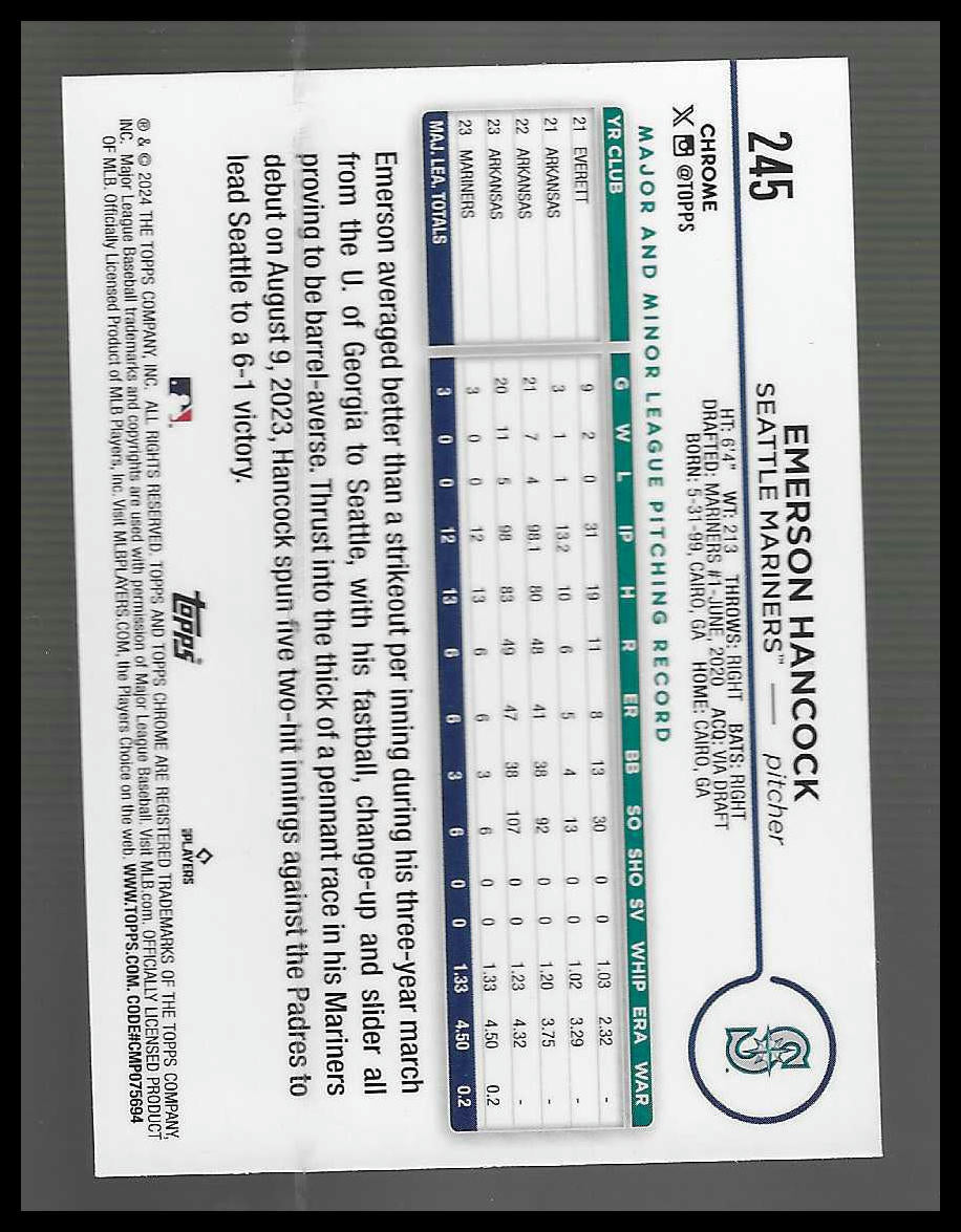 2024 Topps Chrome #245 Emerson Hancock RC